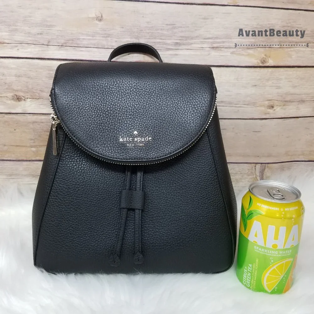 Kate Spade Medium Flap Backpack Leila Black New